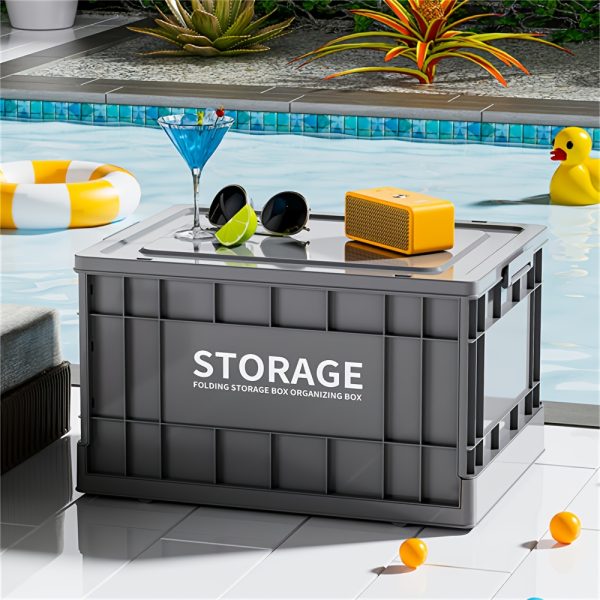 Heavy-Duty Industrial Folding Storage Box with Flip-Top Lid - Extra Large 24x16.7x13.78 Organizer, Stackable Design, Space-Saving Collapsible Bin for Garage, Home, Office, Warehouse - Durable Plastic Construction, Home Organization, Sturdy Organizer, Reinforced Structure, Multipurpose Container, Garage Owners, Storage Boxes for Organizing