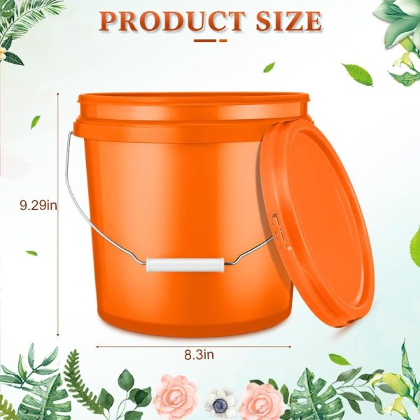 6 Pack Heavy Duty 2 Gallon Plastic Buckets with Lids & Metal Handles - Orange, Reusable Small Multipurpose Containers for Food Storage, Paint, Trash, Laundry
