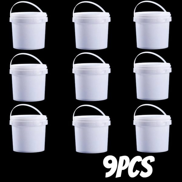 9pcs Large Capacity Plastic Storage Buckets with Lids & Handles - 67.64ozu002F2000ml Each, White Sealed Buckets for Home, Office, Garage, Kitchen, Bathroom Organization - Durable & Space-saving Design, Storage Buckets, Home Organization, Sleek Design