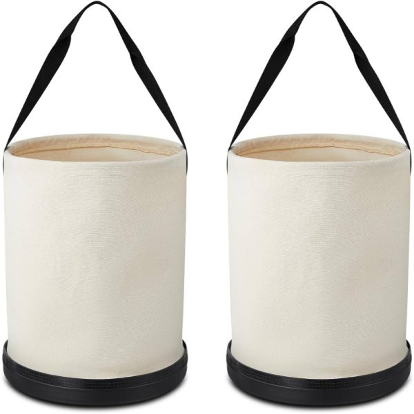 Heavy-Duty Canvas Utility Bucket Organizer with Sturdy Plastic Base - 9D x14D Storage Bag, Open-Top Design & Sturdy Carry Handle for Tool, Workshop, Home, Garage, or Travel Organization - Durable Canvas Construction Bucket Organizer
