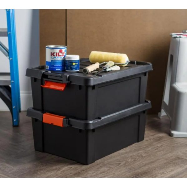 48Qtu002F12 Gal Heavy-Duty Stackable Storage Tote with Flip-Top Lid & Reinforced Edges - All-Weather Resistant Plastic Construction, Heavy-Duty Latches, Spacious Rectangular Bin for Indooru002FOutdoor Use, Camping, Garage, Workshop