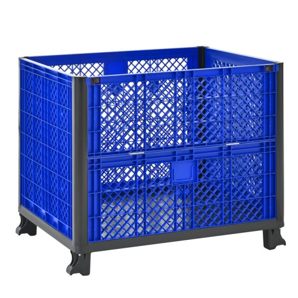Heavy-Duty Collapsible Storage Bin with Mesh Walls - 600 lbs Capacity per Container, 2000 lbs Total Stackable, Heavy-Duty Construction, 4-Tier Stackable Design with Sturdy Legs & Open-Top Lid for Warehouse, Garage, Home Organization - Space-Saving H