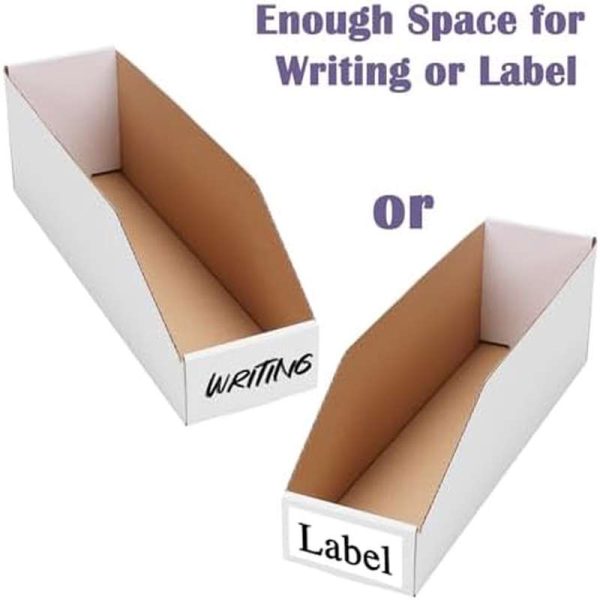 35 Pack White Cardboard Storage Bins with Open-Top Lid & Sturdy Sides - 15x4x4.5 Inch Heavy-Duty Organizer Boxes for Pantry, Garage, Office, Shop - Space-Saving Stackable Design, Durable Cardboard Construction, Easy Assembly (No Tools Required) - Id