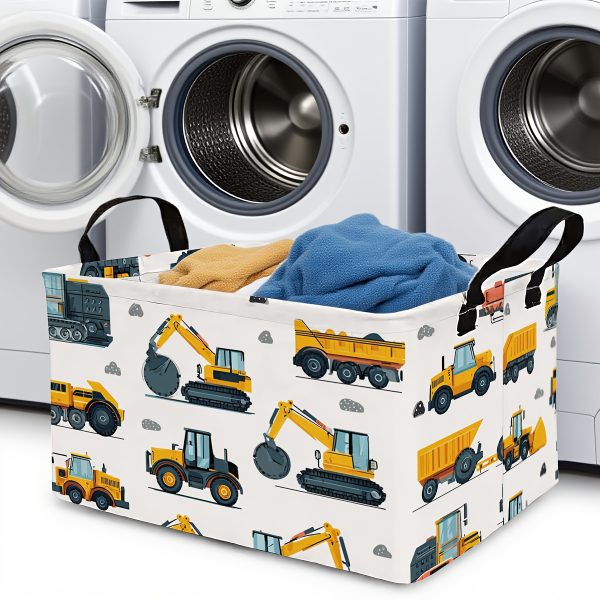 1pc Extra Large Heavy-Duty Construction Vehicle Storage Basket with Metal Frame - Heavy-Duty Oxford Fabric Construction Bin with Sturdy Handle & Open Top, Large Capacity Organizer For Home, Office, Construction Sites - Ideal For Toys, Sports Gear