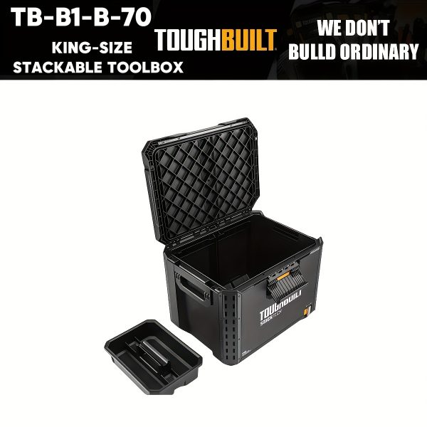 TOUGHBUILT TB-B1-B-70 Extra-Large Heavy-Duty Stackable Toolbox , Heavy-Duty Plastic Tool Storage Box with Top Lid , Telescopic Handle & Locking Mechanism , Compatible with TB-10u002F20u002F30u002F40u002F50u002F60u002F70 Tool Boxes , Large Capacity , for Garage Workshop Site Organization