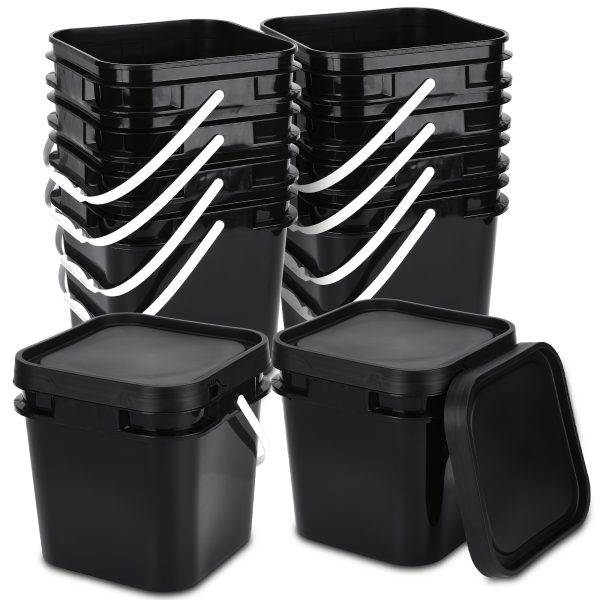10pcs 2.2 Gallon (10L) Square Industrial Buckets with Lids & Handles - Food-Grade Plastic Multi-Purpose Pails for Household, Automotive, Kitchen, Outdoor Use - Durable Stackable Design for Oil, Water, Paint Storage, Household Utility, Sturdy Construction, Reinforced Construction, Kitchen Users, Multipurpose Container, Heavyduty Construction, Car Owners