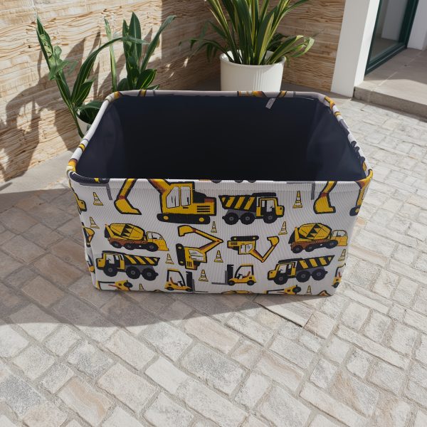 Cute Storage Bin 3-Layer Thickened Fabric Large Capacity Storage Bin | Cute Bulldozer & Construction Vehicle Pattern - Open Top Organizer for Toys, Clothes, and More - Perfect for Living Room, Bedroom, or Laundry Room, Durable Storage
