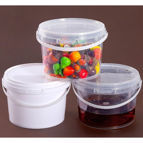 4pcs Large White Plastic Storage Buckets with Lids & Sturdy Curved Handles - Heavy-Duty Clear Stackable Containers (1.06gal Total) for, Pantry, Laundry, Bulk Organization - Heavy-Duty Clear Buckets for Water, Dry Goods, Household Items