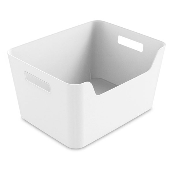 5-Pack Large White Plastic Storage Bins with Open-Top Lid & Side Ridges - Heavy-Duty Stackable Organizers with Rounded Corners, Durable Plastic Construction for Home, Office, Pantry, Garage, or Classroom Organization - Space-Saving Design