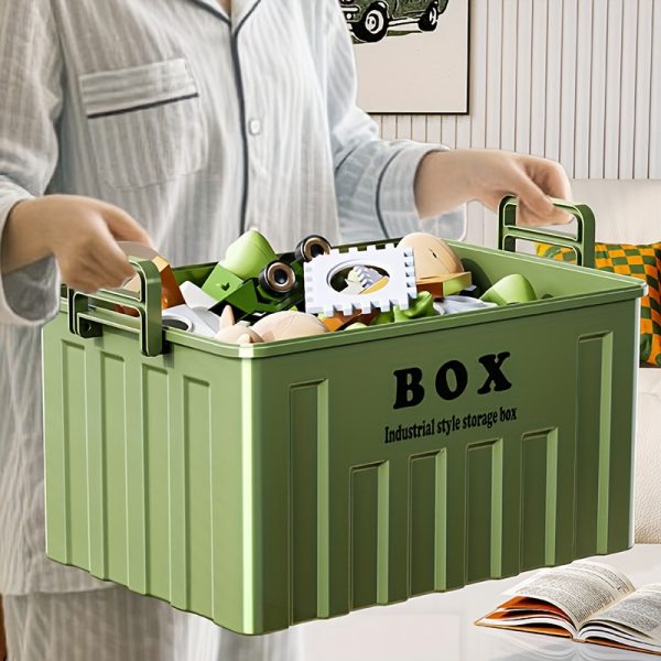 3pcs Large Capacity Industrial Style Storage for Boxes - Heavy-Duty Plastic Construction, Green & Modern Design with Flip-Top Lid & Reinforced Edges