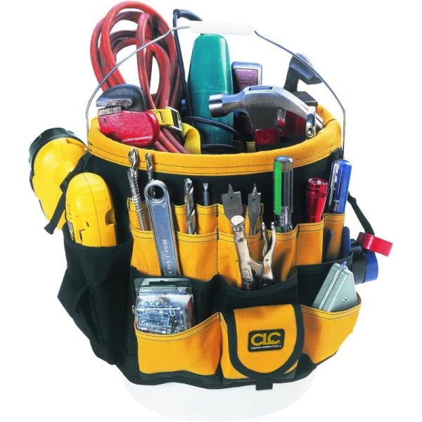 Leathercraft Heavy-Duty 61-Pocket Tool Organizer Bucket with Zippered Compartments, Tool-Free Attachment System & Carry Handle - Durable Blacku002FYellow Construction for Mechanics, Electricians, DIYers - All-in-One Tool Storage Solution (Compatible with Leathercraft Tool Systems), Bucket With Lid And Handle, Bucket Tool Organizer, Bucket Tool Holder, Bucket Accessorie, Bucket Organizer, Cleaning Caddy, Bucket Tray, Bucket Lid, Screw Lid For &g Pail, Bin For Classroom, Bucket Lid Black