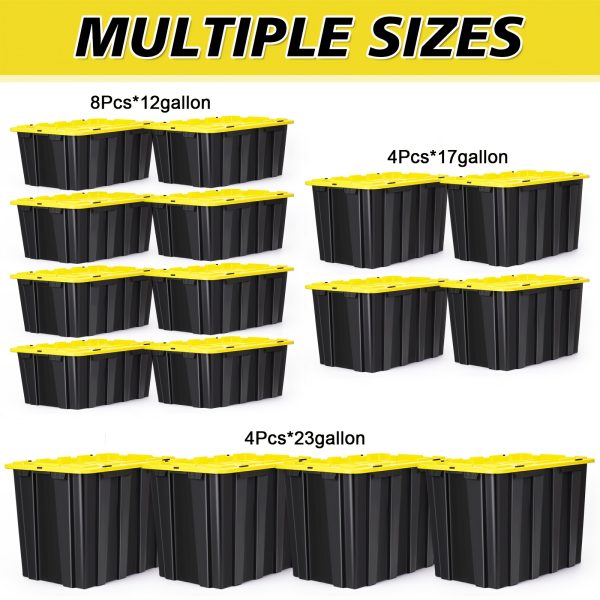 Durable Storage Containers 8pcs 12 Gallon & 4pcs 17u002F23 Gallon Storage Container | High-Quality Plastic with Safety Buckle Cover - Dust-Proof, Simple & Durable Design - Wardrobeu002FGarageu002FPersonal Storage Artifact