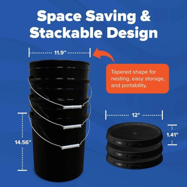5 Gallon Bucket with Airtight Lid Made in Food Grade HeavyDuty Premium HPDE Plastic Durable 90 Mil All Purpose Pail Easy Stack and Store BPA Free 6 Count