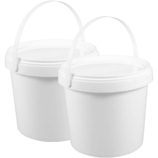 2pcs Heavy-Duty White Plastic Buckets with Handle & Lid - 67.63oz Industrial Paint Pails, Leakproof Paint Can Containers for DIY,, Storage - Durable Empty Buckets for Paint, Solvents, Adhesive (Compatible with -like Lids)
