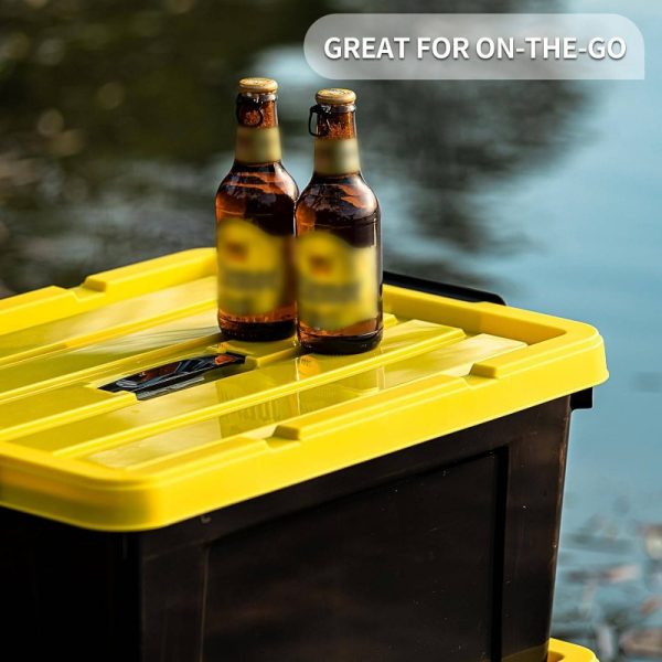 4-Pack Durabilt Heavy Duty 16Qt Stackable Storage Bins with Flip-Top Lids - Extra-Strength Plastic Storage Containers, Black Base & Yellow Lid, Space-Saving Nesting Design, Secure Closure for Home, Garage, Office, - Ideal for Moving